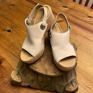 Clarks Collection Suede Cork Wedges - Giselle Sea size 9